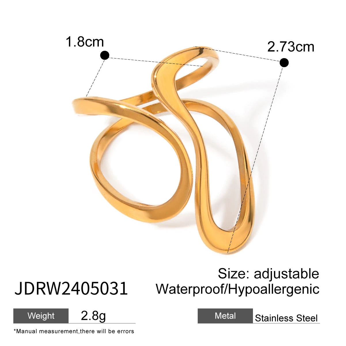 Rust Proof Stainless Steel Big Personal Ring Stylish Creative Minimalist Metal Statement Waterproof Jewelry for Women