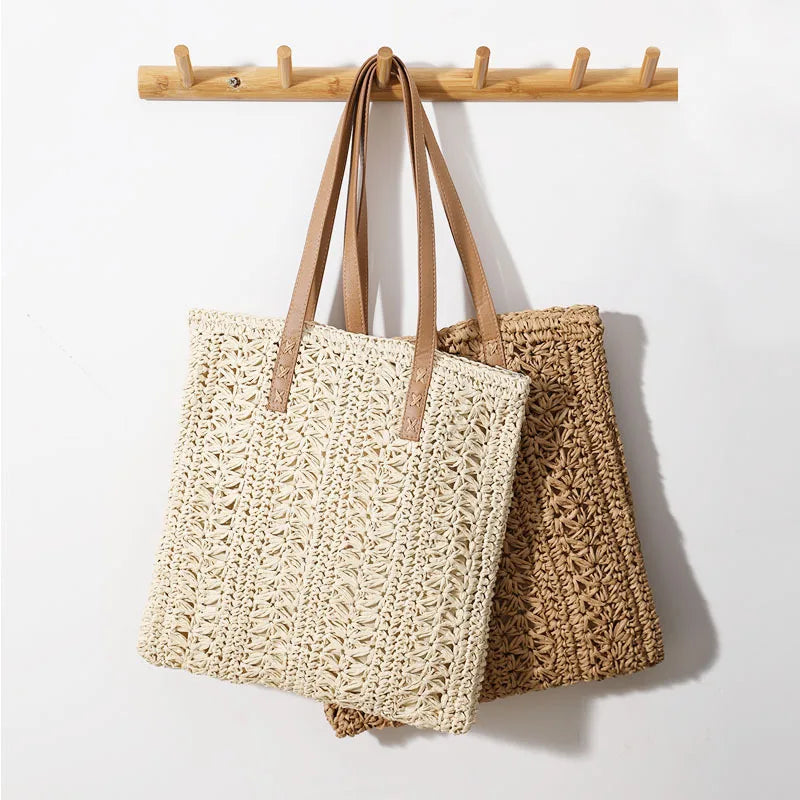 Fashion Rattan Women Shoulder Bags Wikcer Woven Female Handbag Large Capacity Summer Beach Straw Tote Bags Casual Shopper Purses