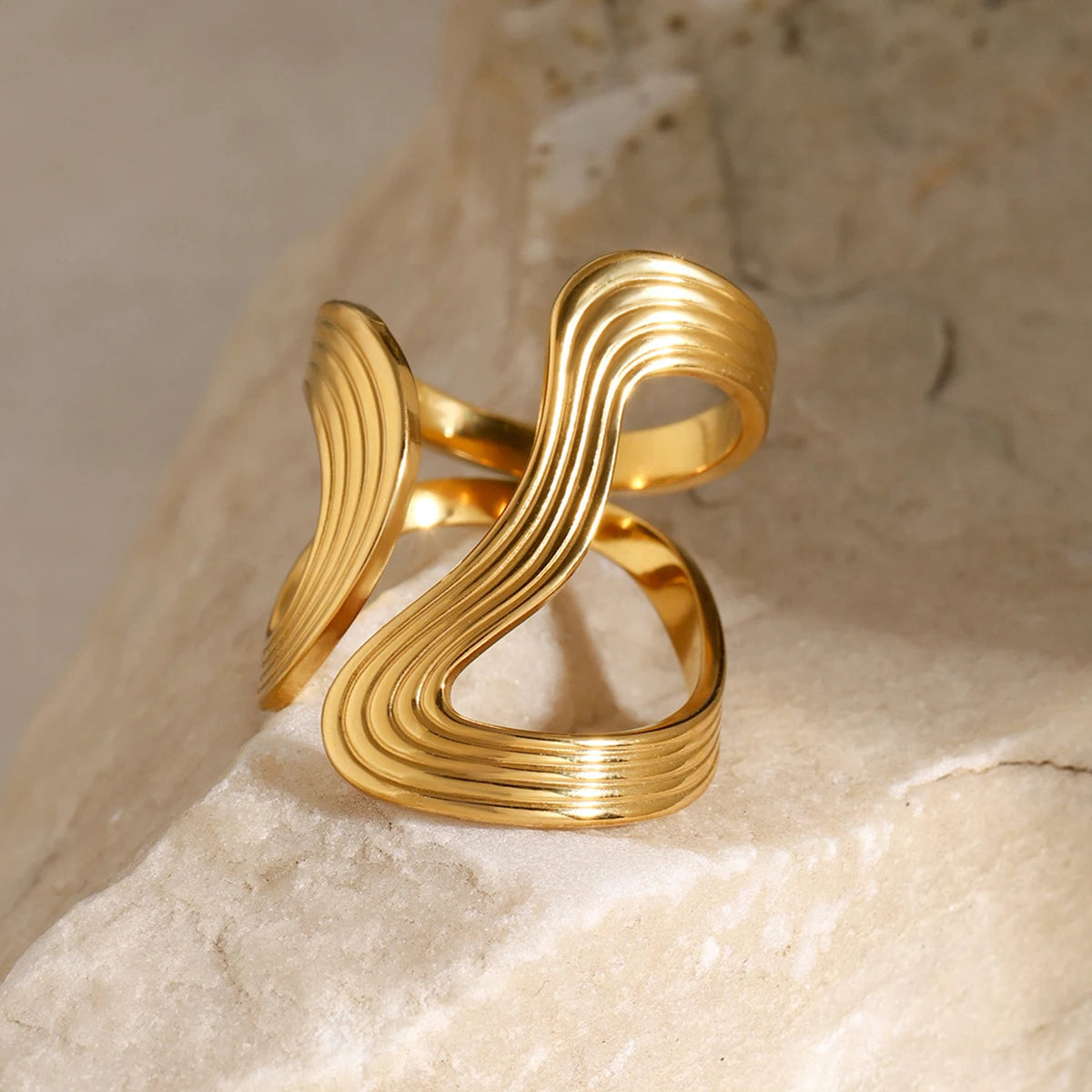 Rust Proof Stainless Steel Big Personal Ring Stylish Creative Minimalist Metal Statement Waterproof Jewelry for Women