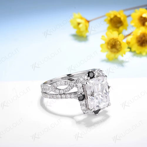 4CT Radiant Moissanite Set Rings for Women Solid 18K 14K 10K 925 Sliver Yellow Gold Black Moissanite for Classic Custom