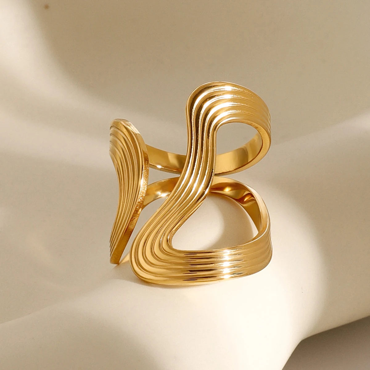 Rust Proof Stainless Steel Big Personal Ring Stylish Creative Minimalist Metal Statement Waterproof Jewelry for Women