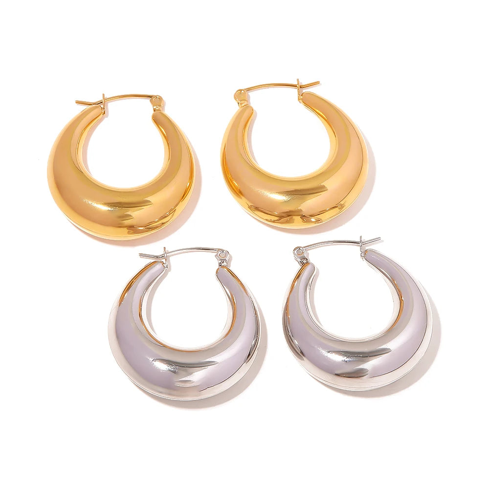 Uworld Statement Stainless Steel Geometric Hoop Earrings Jewelry for Women Trendy Metal Texture 18 K Earrings Golden Accessories