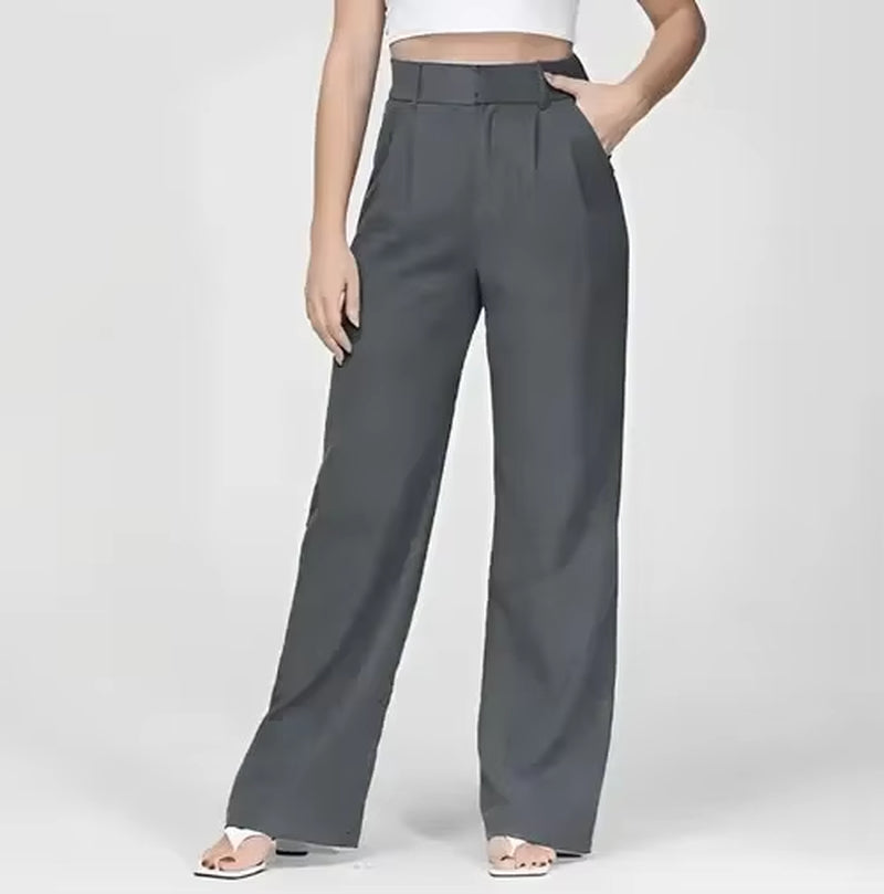 Womens Casual Wide Leg Pants Office Lady High Waisted Work Solid Color Tailored Button down Trousers with Pockets Suit Pants