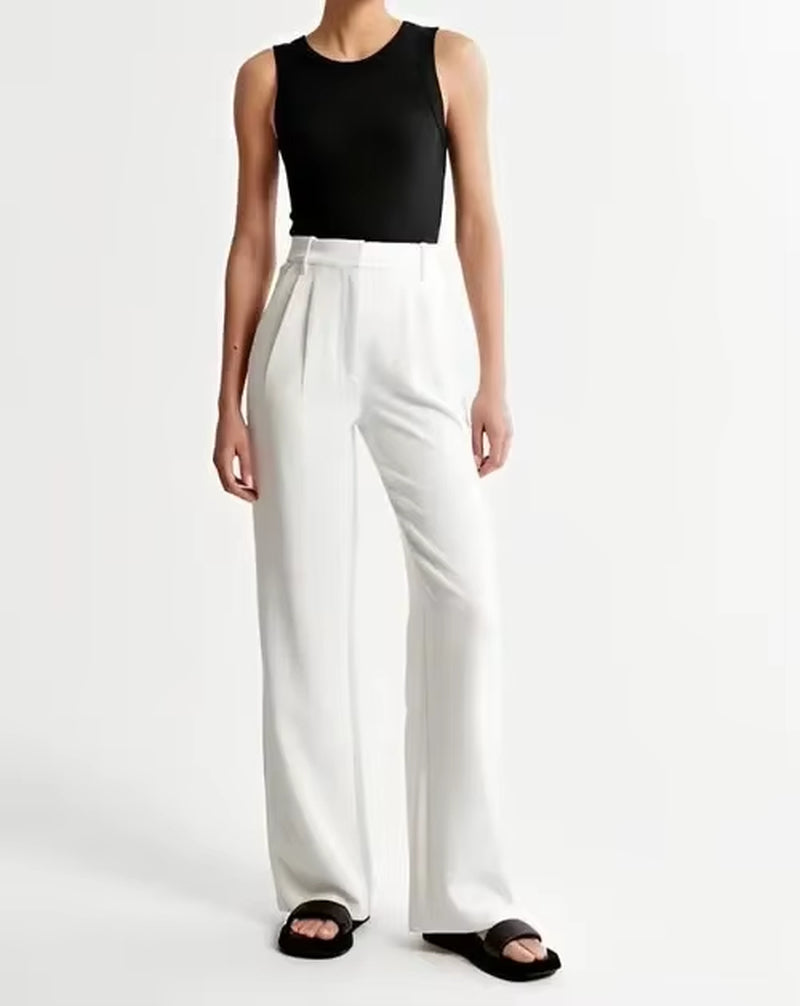 Womens Casual Wide Leg Pants Office Lady High Waisted Work Solid Color Tailored Button down Trousers with Pockets Suit Pants