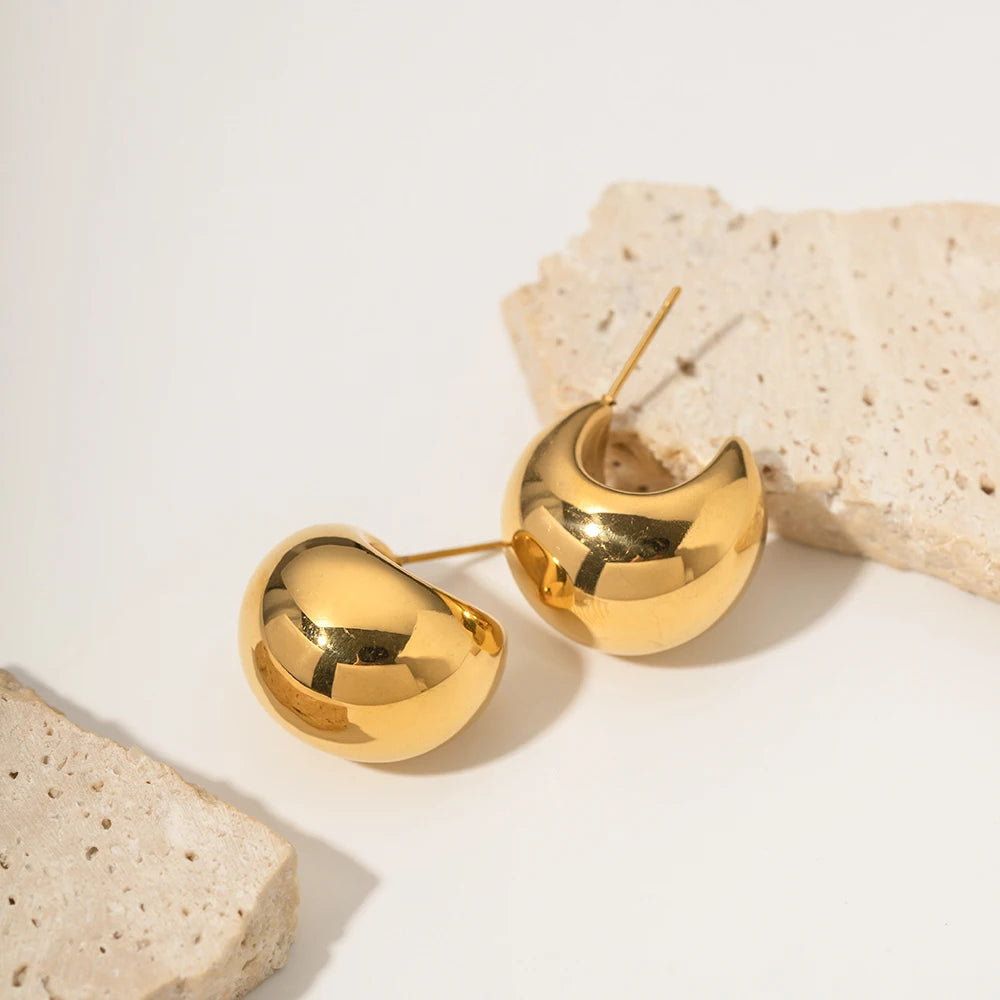 Uworld Stainless Steel Chunky Stud Earrings for Women Statement Metal Texture Golden Geometric Boucle D’Oreille Acier Inoxydabl