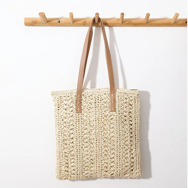 Fashion Rattan Women Shoulder Bags Wikcer Woven Female Handbag Large Capacity Summer Beach Straw Tote Bags Casual Shopper Purses
