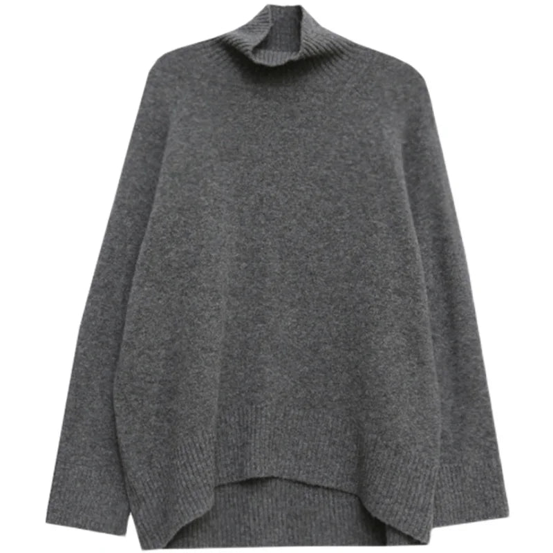 Grey Turtleneck Women'S Pullover Sweater Loose Languid Style 2022 New Autumn Winter Cashmere Thick Long Sleeve Knit