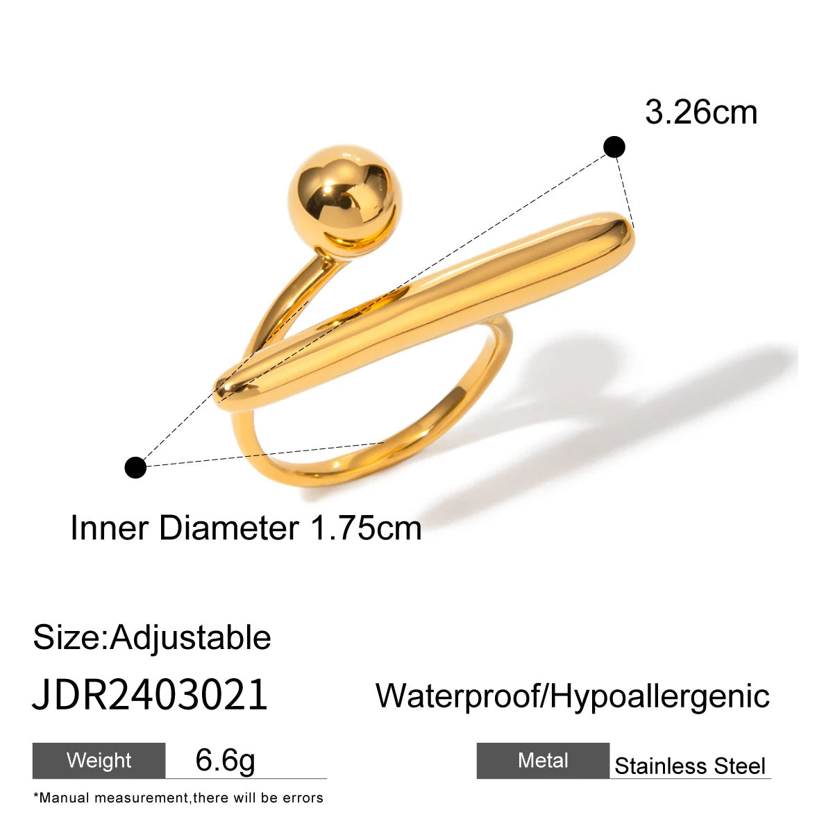 Uworld Chic Stainless Steel Personality Minimalist Classy Ring 18K Gold Color Stylish Unique Finger Jewelry for Women Waterproof