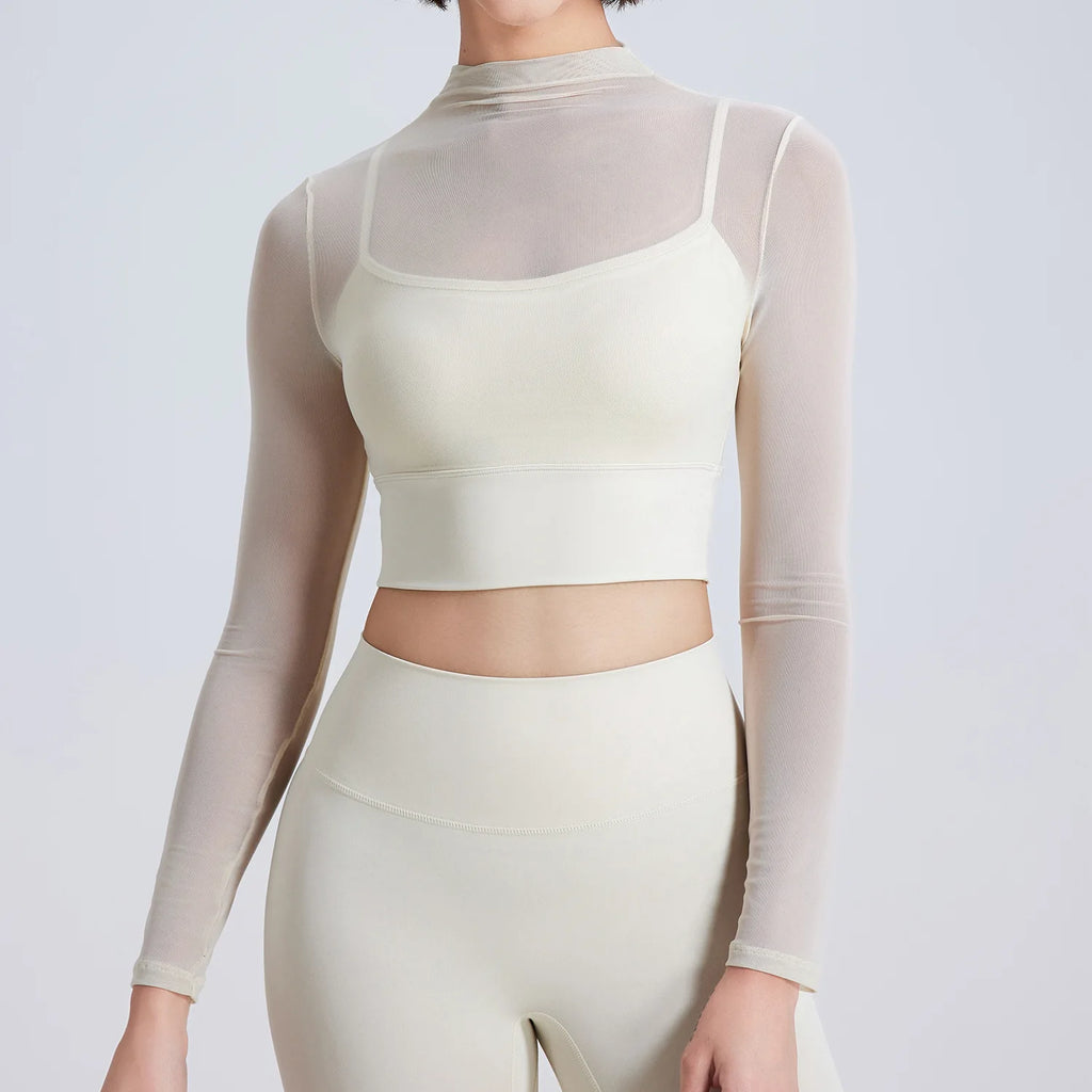Women Padded Yoga Shirts Long Sleeve Yoga Crop Tops Running Shirts Gym Shirt Workout Gym Top Sports Sexy Mesh Yoga Shirt