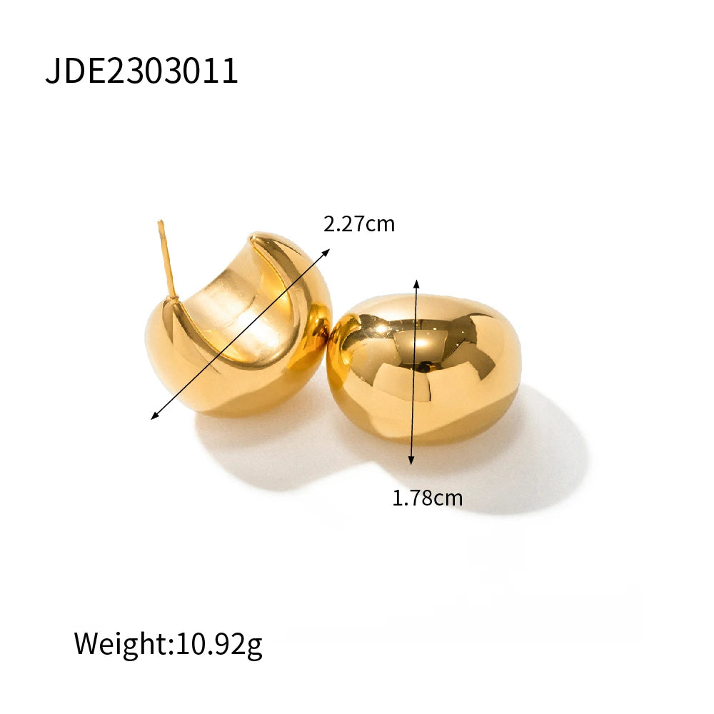 Uworld Stainless Steel Chunky Stud Earrings for Women Statement Metal Texture Golden Geometric Boucle D’Oreille Acier Inoxydabl