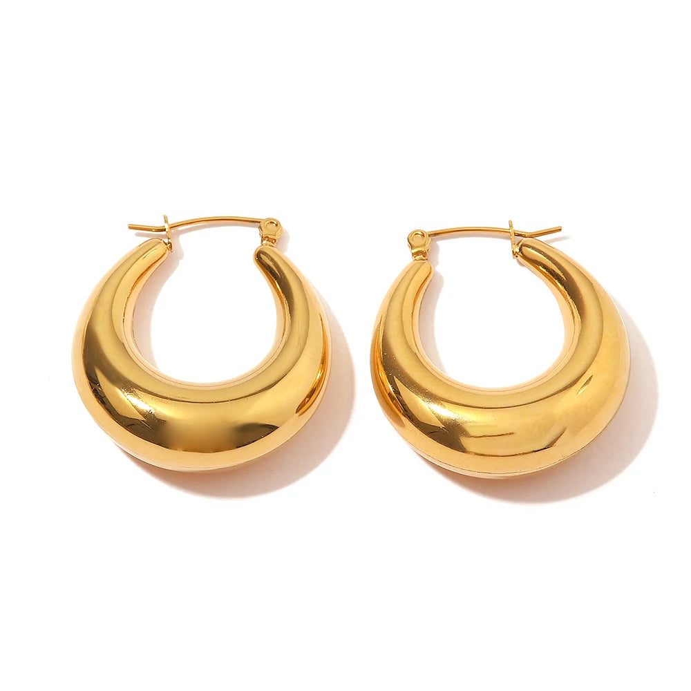 Uworld Statement Stainless Steel Geometric Hoop Earrings Jewelry for Women Trendy Metal Texture 18 K Earrings Golden Accessories