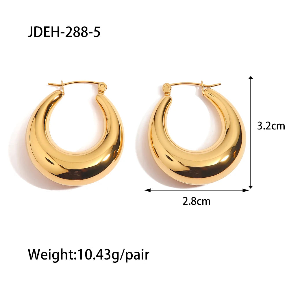 Uworld Statement Stainless Steel Geometric Hoop Earrings Jewelry for Women Trendy Metal Texture 18 K Earrings Golden Accessories