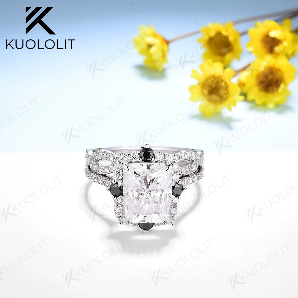 4CT Radiant Moissanite Set Rings for Women Solid 18K 14K 10K 925 Sliver Yellow Gold Black Moissanite for Classic Custom