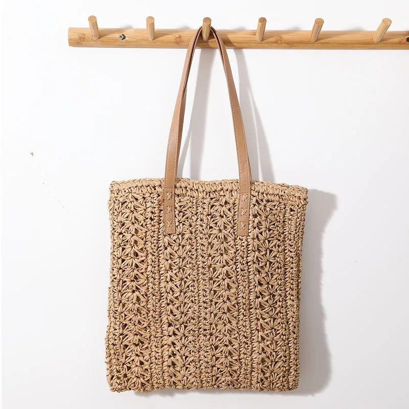 Fashion Rattan Women Shoulder Bags Wikcer Woven Female Handbag Large Capacity Summer Beach Straw Tote Bags Casual Shopper Purses