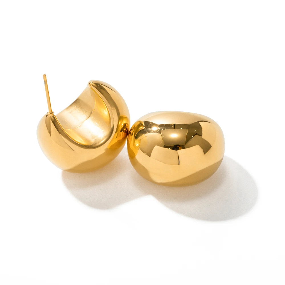 Uworld Stainless Steel Chunky Stud Earrings for Women Statement Metal Texture Golden Geometric Boucle D’Oreille Acier Inoxydabl