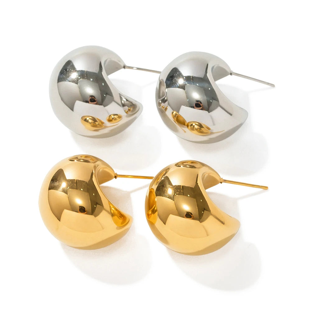 Uworld Stainless Steel Chunky Stud Earrings for Women Statement Metal Texture Golden Geometric Boucle D’Oreille Acier Inoxydabl