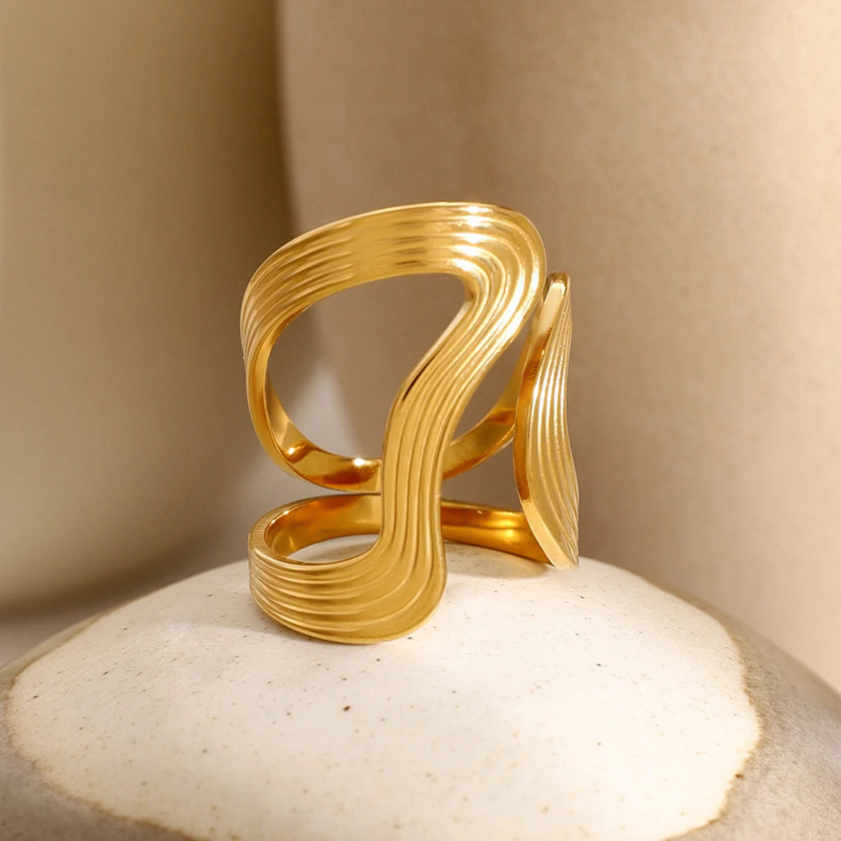 Rust Proof Stainless Steel Big Personal Ring Stylish Creative Minimalist Metal Statement Waterproof Jewelry for Women