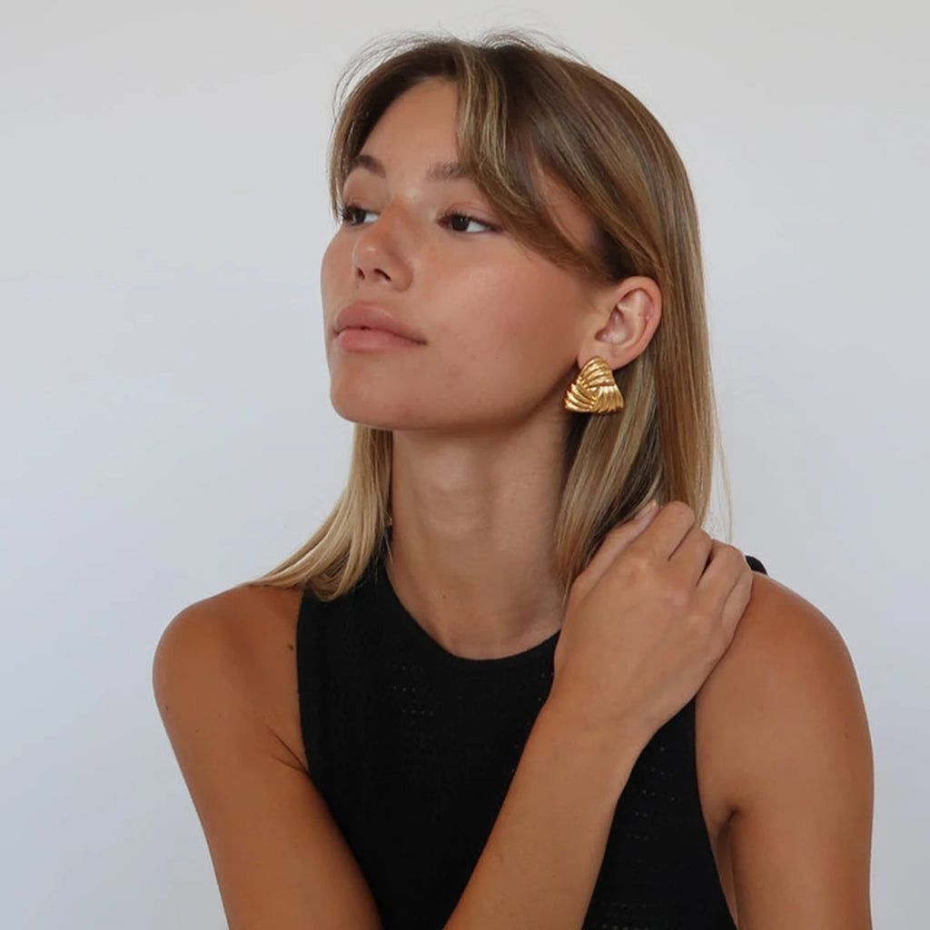 Uworld Geometric Texture Triangle Metal Earrings Stainless Steel High Quality Waterproof Fashion Trendy Ladies Valentine Gift