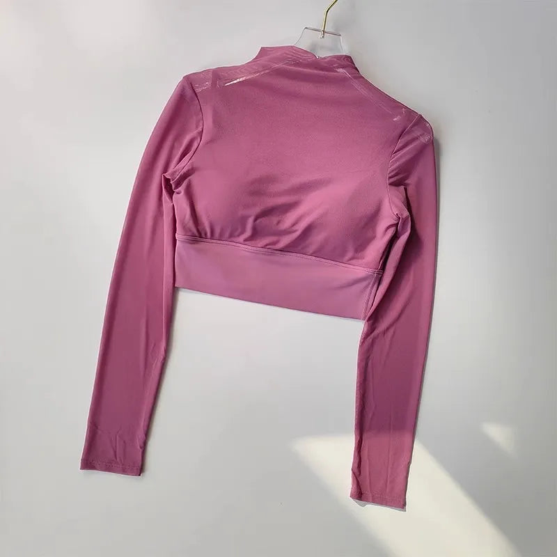 Women Padded Yoga Shirts Long Sleeve Yoga Crop Tops Running Shirts Gym Shirt Workout Gym Top Sports Sexy Mesh Yoga Shirt