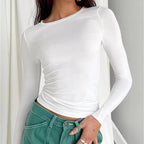 TUSHANGGE Women Long Sleeve T Shirt Spring Autumn Solid Casual Shirts Female Pullovers Tee Y2K Clothes Streetwear Crop Tops