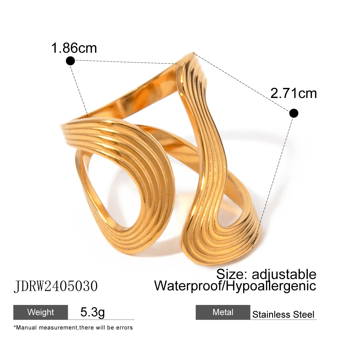 Rust Proof Stainless Steel Big Personal Ring Stylish Creative Minimalist Metal Statement Waterproof Jewelry for Women