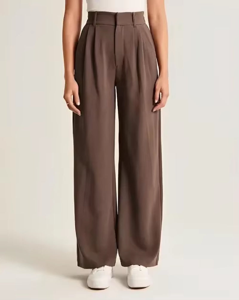 Womens Casual Wide Leg Pants Office Lady High Waisted Work Solid Color Tailored Button down Trousers with Pockets Suit Pants