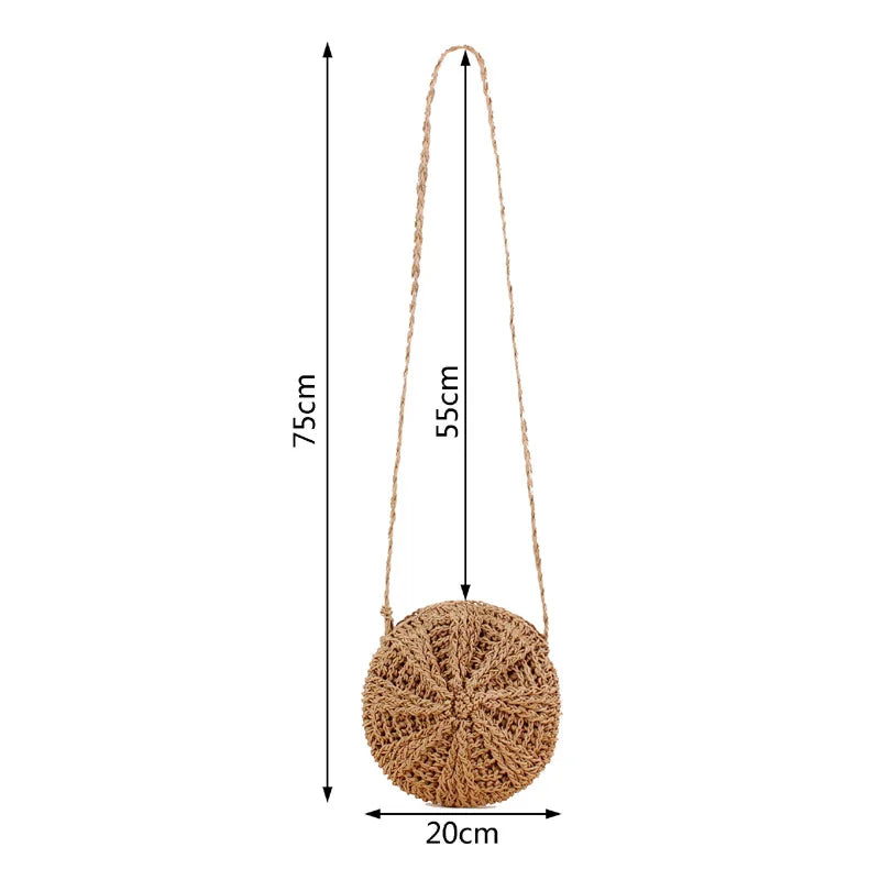 Rattan Woven round Women Straw Bag Handbag Knit Summer Beach Bag Woman Shoulder Messenger Bag Tassel Khaki Beige Bags