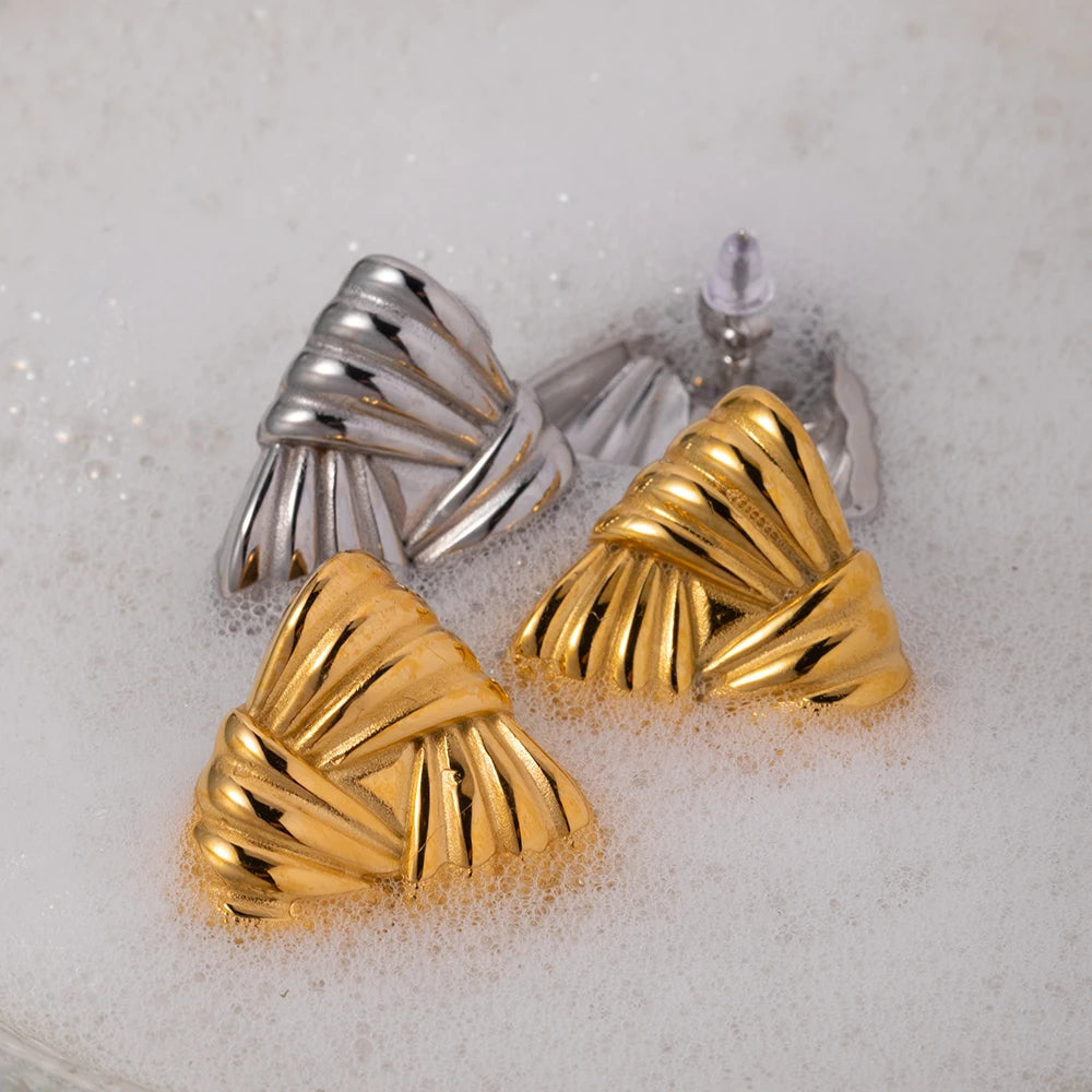 Uworld Geometric Texture Triangle Metal Earrings Stainless Steel High Quality Waterproof Fashion Trendy Ladies Valentine Gift