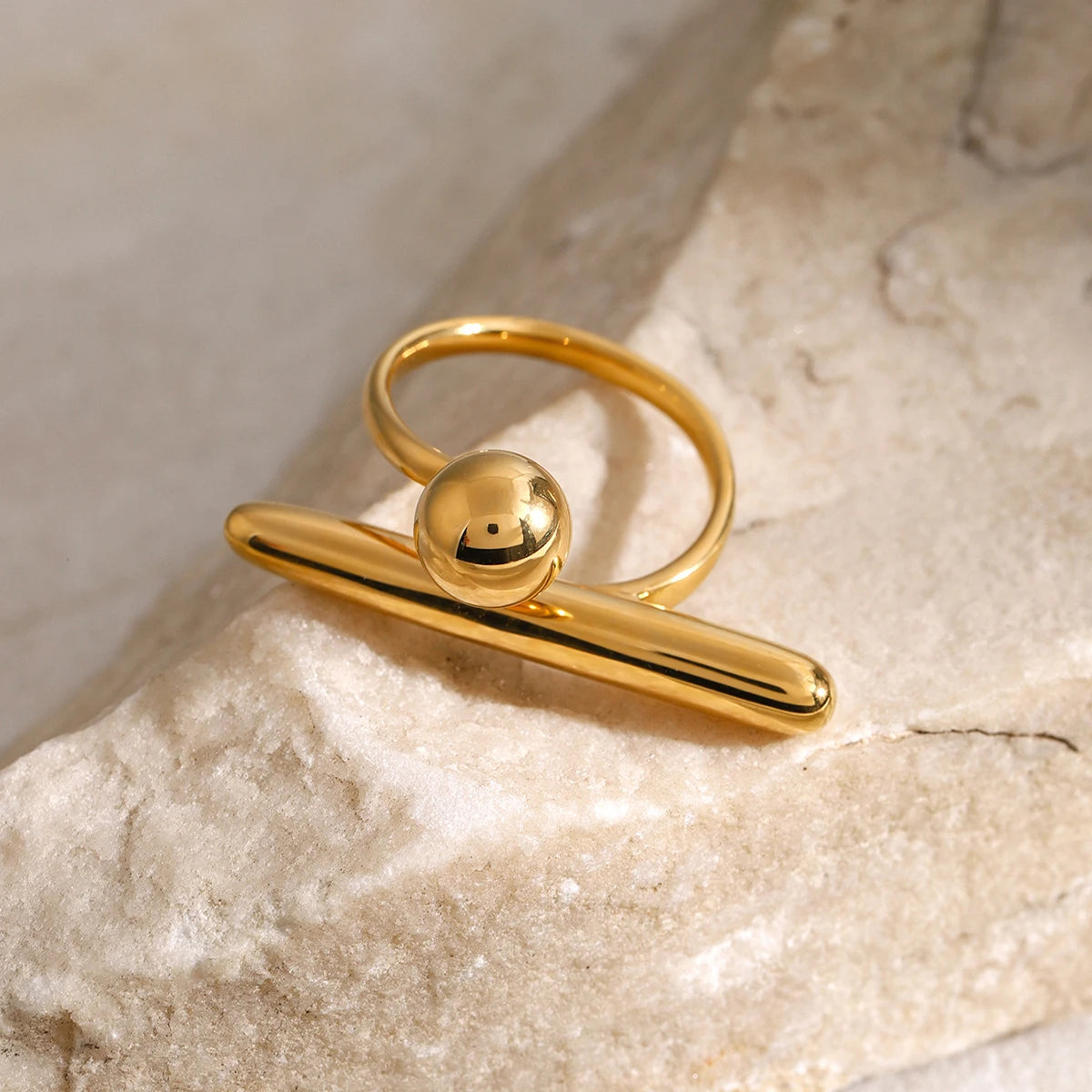 Uworld Chic Stainless Steel Personality Minimalist Classy Ring 18K Gold Color Stylish Unique Finger Jewelry for Women Waterproof