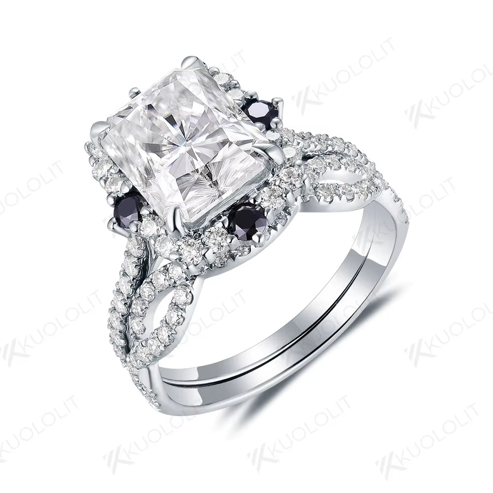 4CT Radiant Moissanite Set Rings for Women Solid 18K 14K 10K 925 Sliver Yellow Gold Black Moissanite for Classic Custom