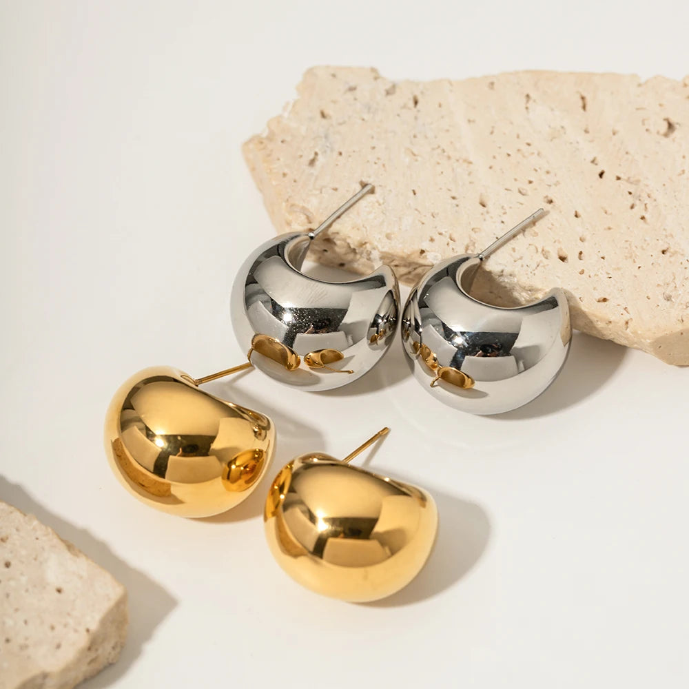 Uworld Stainless Steel Chunky Stud Earrings for Women Statement Metal Texture Golden Geometric Boucle D’Oreille Acier Inoxydabl